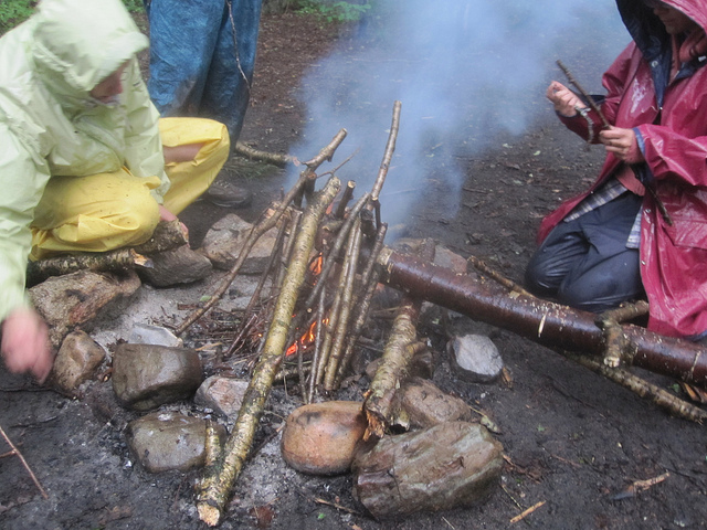 Wet wood, seemingly unsuitable for starting a fire, but it works!
