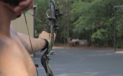 Bone Collector Nick Mundt taking aim at a target