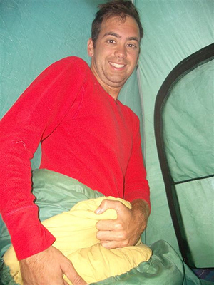 Wearing just the base-layer in the tent