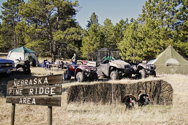 We camped, hunted turkeys, and tested Honda ATVs and a Big Red in rugged Nebraska terrain. The trip began in the Pine Ridge in extreme northwestern Nebraska, and ended along the Niobrara River near Valentine. Despite our best efforts, the turkeys won this round. (Photo illustration: Mark Strand)