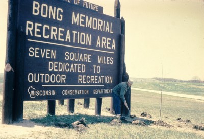 Sign at the entrance of Richard Bong Recreation Area, circa 1960