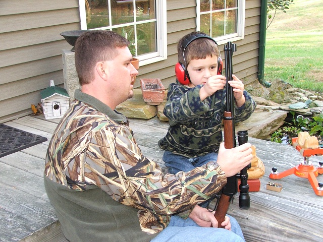 The first experiences with firearms should be fun and with the right gun. It's important the new shooter participate fully in the event. Kevin Frazier and Dylan prepare to fire Dylan's first shots. Since that day, Dylan has gotten at least one deer per season.