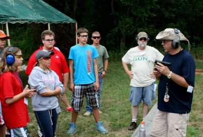 Tom Johnston, Ohio 4H Lead Pistol Instructor, introduces the campers to the new S&W M&P22 pistol at the 2012 Shooting Education Camp.