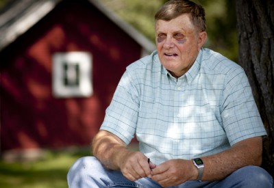 Mark Christianson recalls the tale of the bloody battle between him and a whitetail deer that attacked him on his property. Photo: Eric Hylden