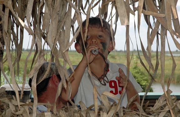 Youngsters who participated in the Ducks Unlimited Greenwing event at 5 Rivers Delta Resource Center recently received a free duck call, which got plenty of use during the event. Four-year-old Teale Ojeda offers his best duck quack to the judges during the calling contest that capped the day of festivities, which included dog handling, duck identification, calling instruction, hunter safety and archery.