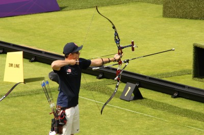 Jake Kaminski shoots his recurve at the 2012 Olympics.
