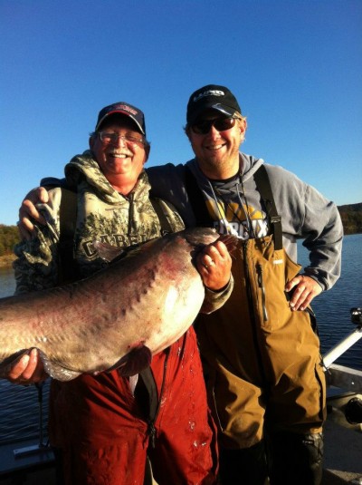 John Jamison and Noel Vick with Noel's first 50lb Blue Cat