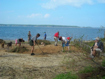 The J. Strom Thurmond Dam and Lake Project hosted a clean-up campaign in the weeks leading up to National Public Lands Day, Sept. 24, 2011. The campaign concluded on NPLD with activities like beach vegetation clearing, bird house construction, trail enhancement and trash pick up. Volunteers celebrated afterward with a picnic at the Elijah Beach Shelter at Clarks Hill park.