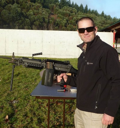 Iain Harrison with his version of a "mouse gun" for personal defense.