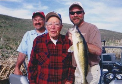 Clarence Kalkofen walleye fishing with sons Tom (left) and Jim (right). Clarence led a long and storied life filled with outdoors adventures.