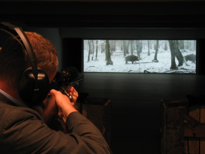 The live-fire, cinema projection range at the Sportsman Shooting Center.