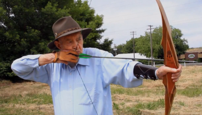 Gail Martin shooting one of his favorite bows, the Dreamcatcher.