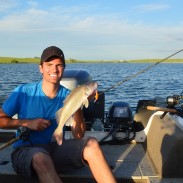Local guide and professional fisherman Tyler French with a dandy walleye from South Dakota’s Belle Fourche Reservoir. Anglers of all stripes will find a playground in and around Deadwood.