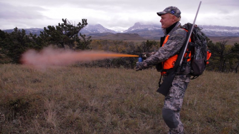 Chris Boddington demonstrating the use of bear spray.