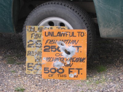 Shot-up signs, particularly those around common outdoor recreation areas, can be significantly damaging to the image of outdoorsmen and women.
