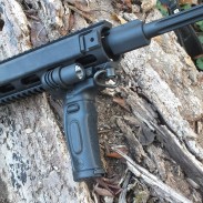 A vertical grip, light, and laser combined in one rugged unit. The Crimson Trace MVF-515 mounts easily and has programmable function modes.