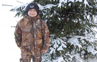 Bass Pro Shops' Mountain Stalker Elite jackets and bibs for kids are great choices for cold weather. They are wind and waterproof as well as warm. Even better, they stand up to an eight-year-old boy! Image by Derrek Sigler.