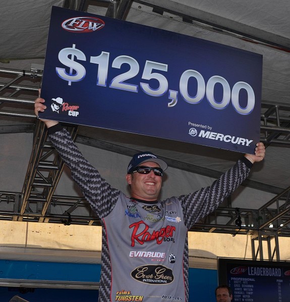 For winning the 2014 FLW Tour event on Lake Okeechobee, Brett Hite earned $125,000.