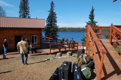 Respecting privacy we have chosen a distant photo of a few of the vets and
guides in last year's hunt taken at one of the lodges.