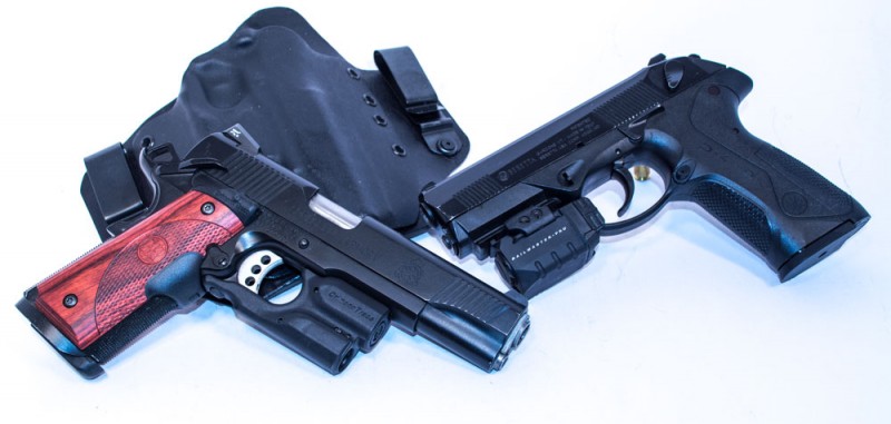 Two of the pistol choice contenders for the author's home-defense/3-gun kit: Springfield Armory TRP 1911 (left) and Beretta PX4 Storm (right).