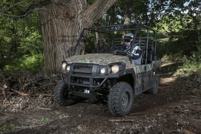 The Kawasaki Mule Pro-FXT has a tight turning radius of 16 feet. That's amazing compared to other multi-passenger machines.