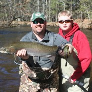Guide Josh Mead caught this nice rainbow while fishing with his son Brandon on the Pere Marquette River in Baldwin, Michigan.
