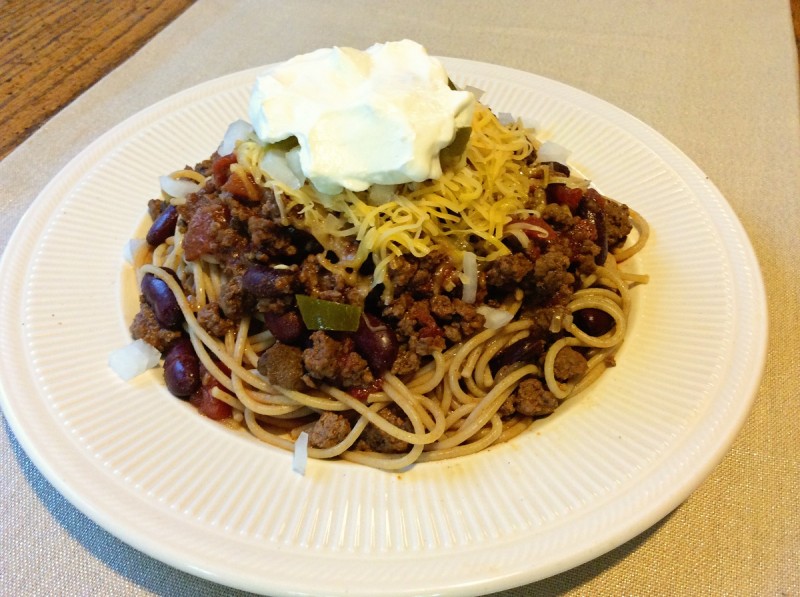 This Cincinnati style chili-spaghetti dish tastes as good as it looks.