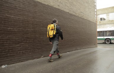 Kevin Callan tests out the Go Kin Pack in an urban environment.