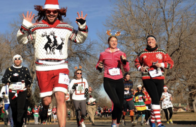 The course typically goes through city streets and parks. Image courtesy of The Ugly Sweater Run.