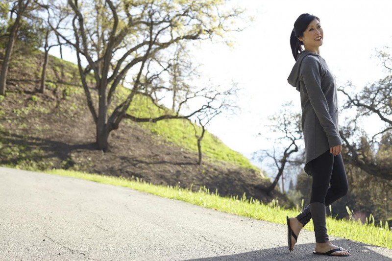 Yamaguchi wearing the Casey Legging and the Willa Hoodie Tunic.