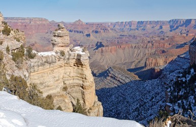 Winter snow sits on the south rim at Grand Canyon National Park. Image courtesy of Grand Canyon National Park.