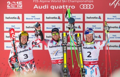 Ted Ligety, center, won giant slalom gold at the Alpine World Championships. Images courtesy USSA.
